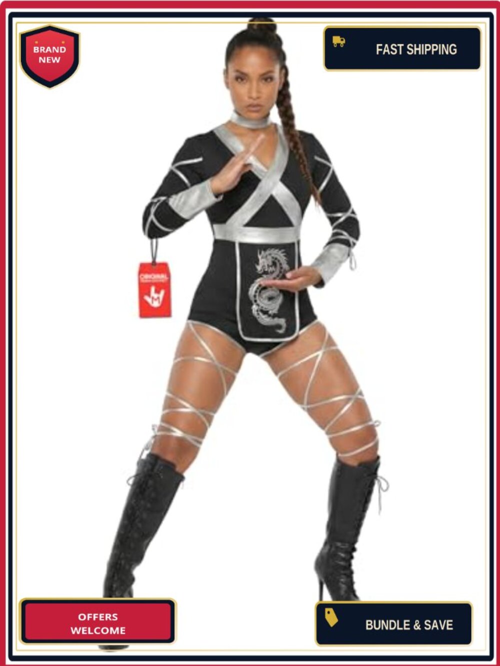 Womens Ninja Costume Playsuit Choker Halloween Cosplay Outfit